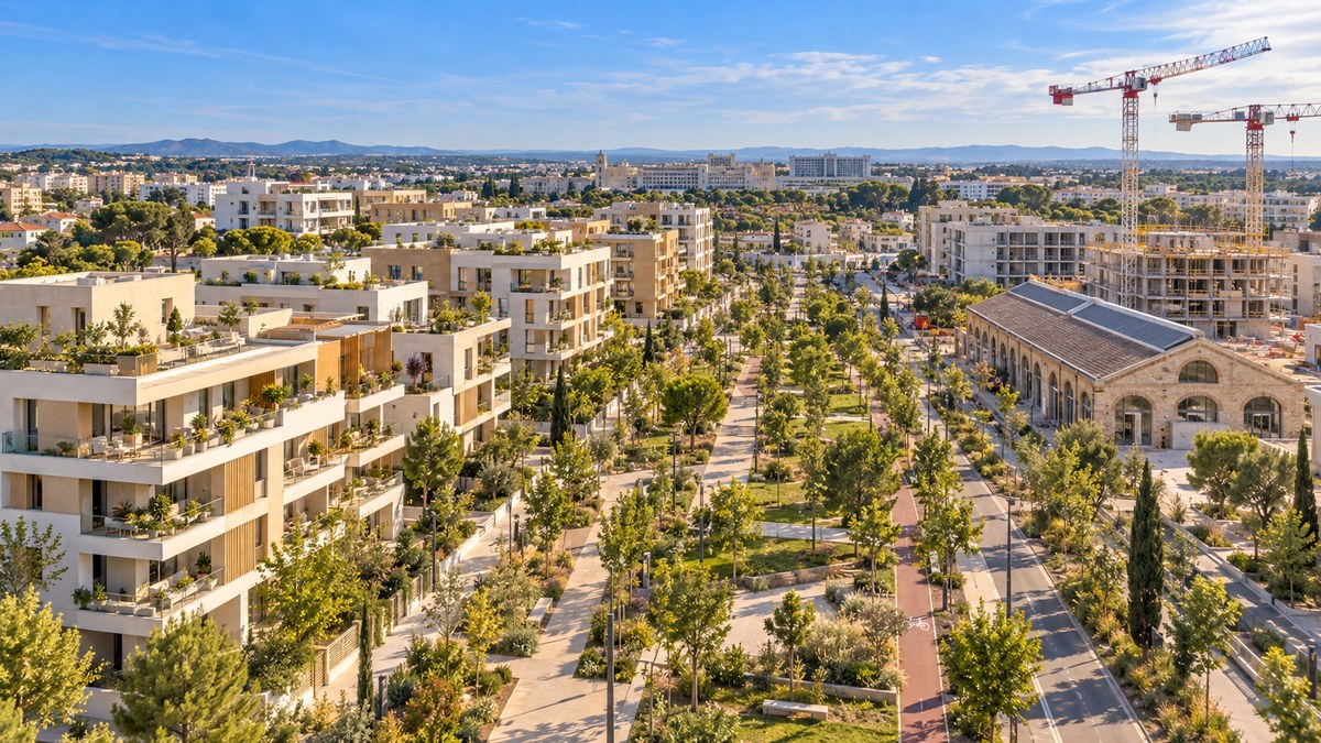 Appartement neuf Montpellier Sud : quartier en transformation avec résidences neuves et grues de chantier