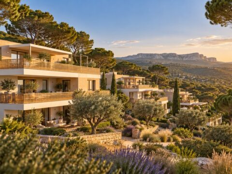 Résidence neuve entre pinède et collines de garrigue : immobilier neuf nord Montpellier dans l'Hérault