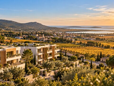 Résidence neuve entre vignes, garrigue et étang à l'horizon : immobilier neuf ouest Montpellier